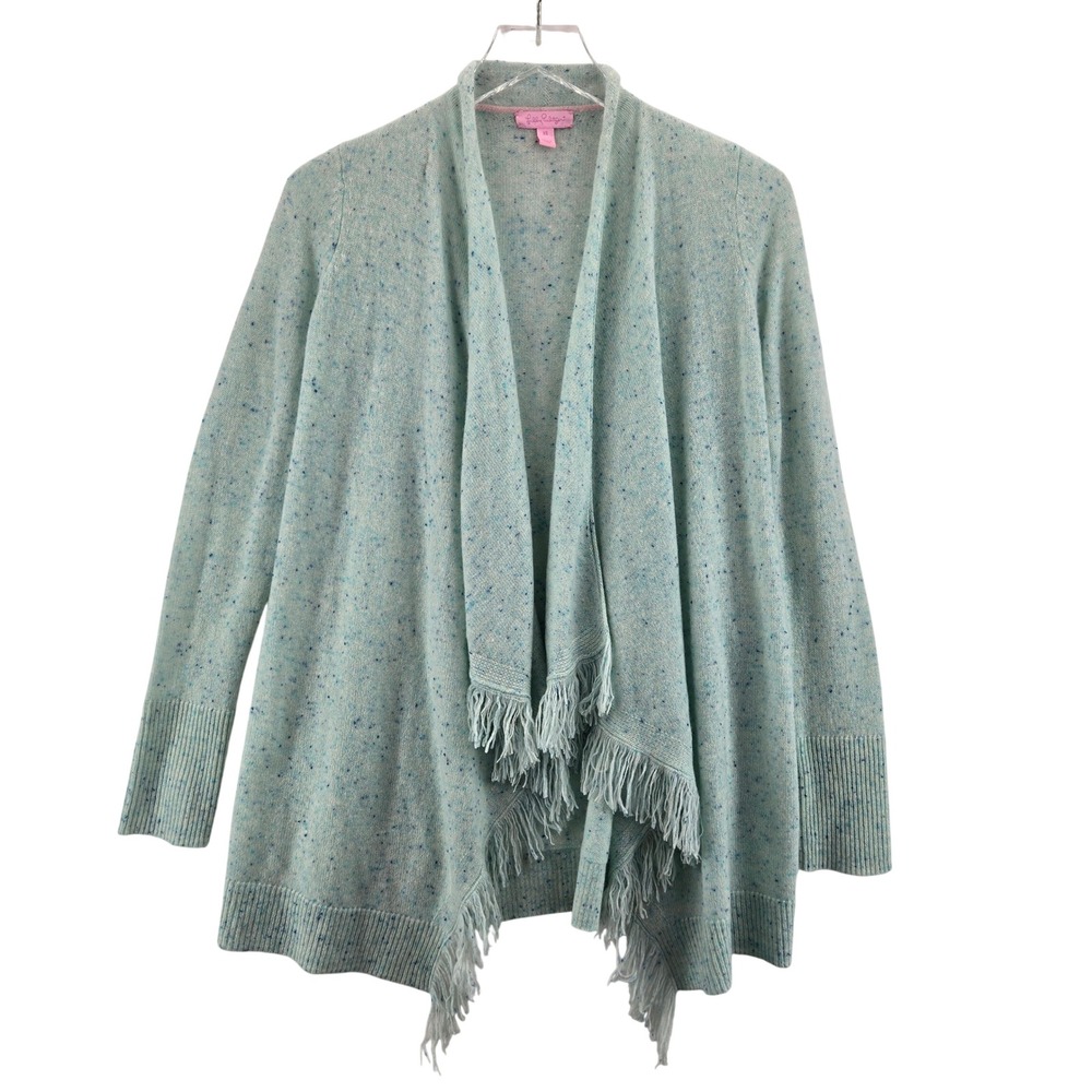 Lilly Pulitzer Inglewood 100% Cashmere Fringe Open Front Cardigan Light Blue  XS
